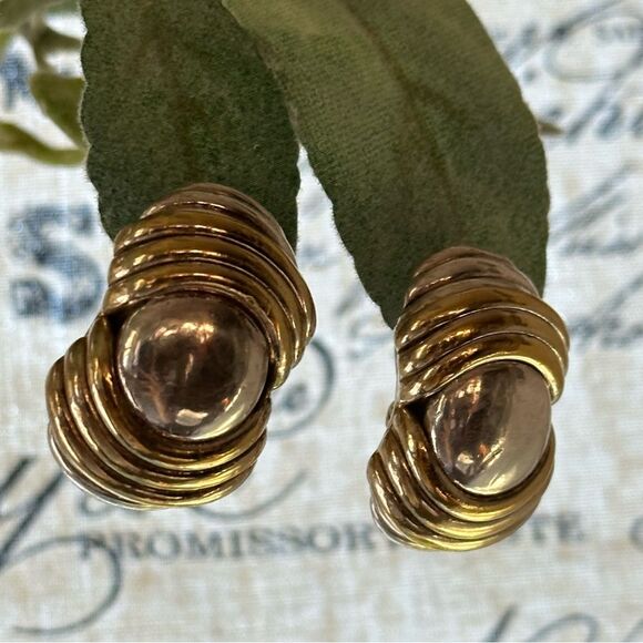 B. Bergner Modernist Electroform Rolly Polly Statement Clip On Earrings 2 Tone - Picture 8 of 13